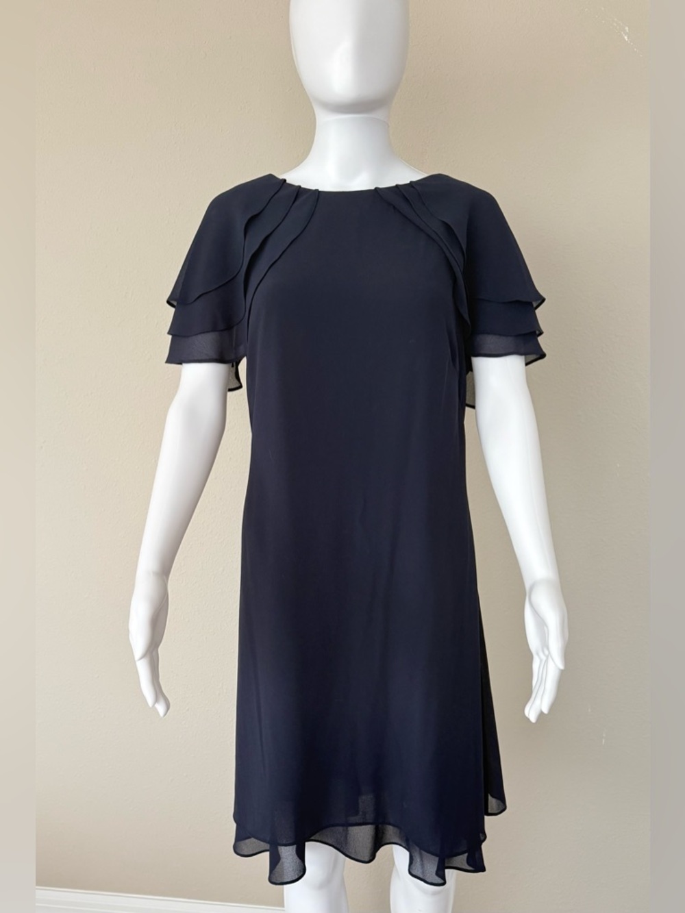 Jessica Howard Navy Tiered Flutter-Sleeve Cocktail Dress
